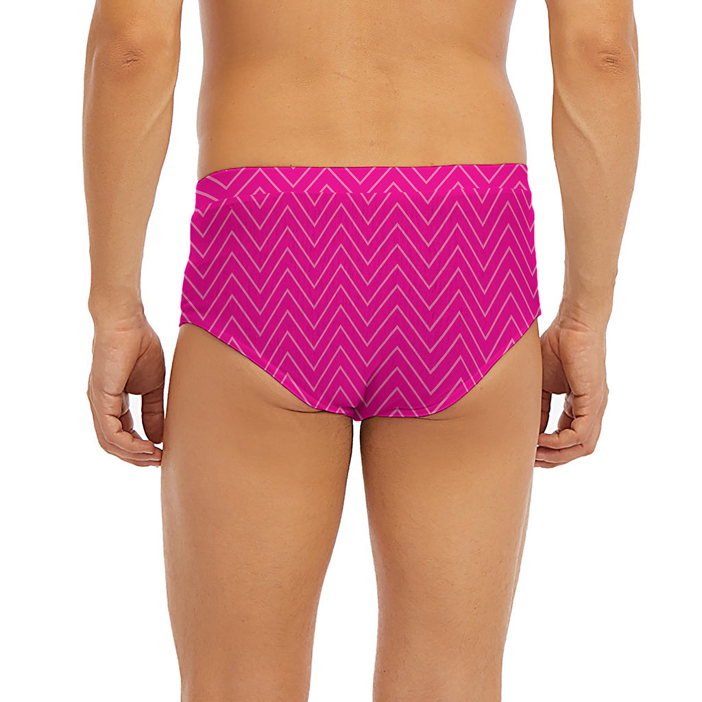 Magenta Pink Zigzag Pattern Print Men's Briefs