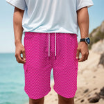 Magenta Pink Zigzag Pattern Print Men's Cargo Shorts