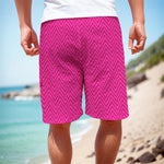 Magenta Pink Zigzag Pattern Print Men's Cargo Shorts