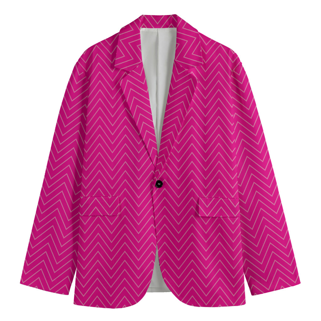 Magenta Pink Zigzag Pattern Print Men's Cotton Blazer