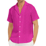 Magenta Pink Zigzag Pattern Print Men's Deep V-Neck Shirt