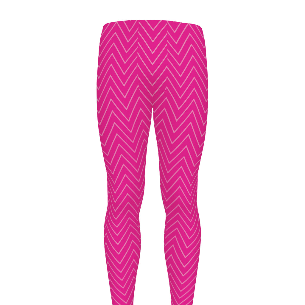 Magenta Pink Zigzag Pattern Print Men's leggings