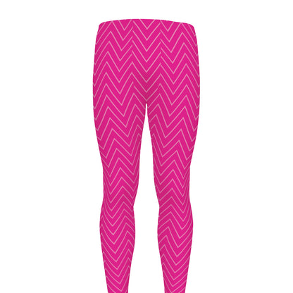 Magenta Pink Zigzag Pattern Print Men's leggings