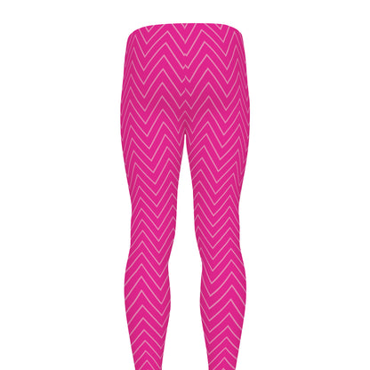 Magenta Pink Zigzag Pattern Print Men's leggings