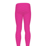Magenta Pink Zigzag Pattern Print Men's leggings
