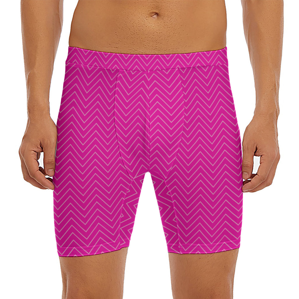 Magenta Pink Zigzag Pattern Print Men's Long Boxer Briefs
