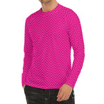 Magenta Pink Zigzag Pattern Print Men's Long Sleeve Rash Guard
