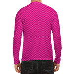 Magenta Pink Zigzag Pattern Print Men's Long Sleeve Rash Guard