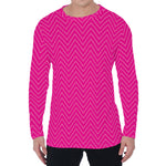 Magenta Pink Zigzag Pattern Print Men's Long Sleeve T-Shirt