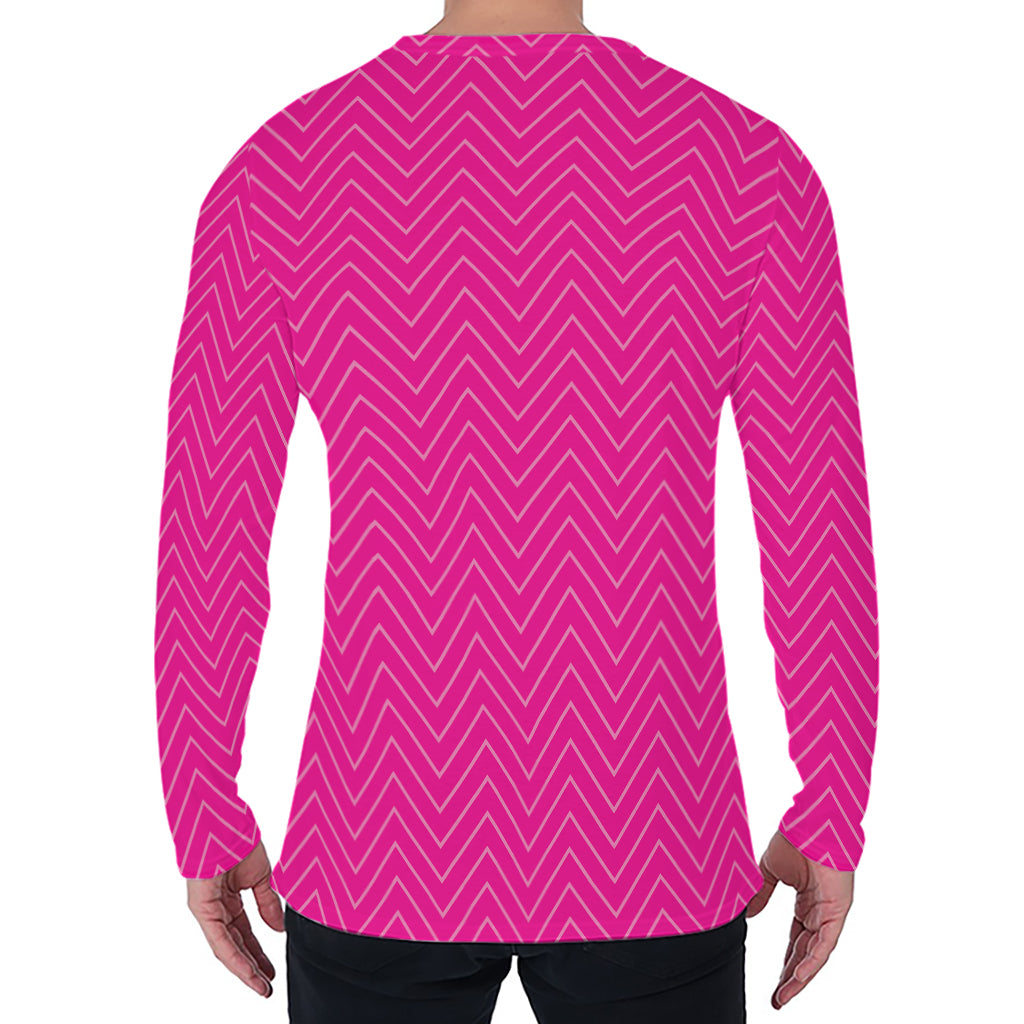 Magenta Pink Zigzag Pattern Print Men's Long Sleeve T-Shirt