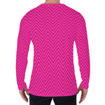 Magenta Pink Zigzag Pattern Print Men's Long Sleeve T-Shirt