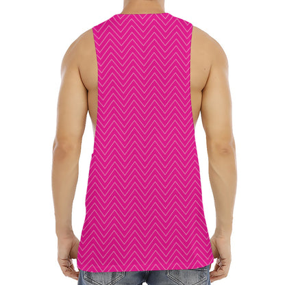 Magenta Pink Zigzag Pattern Print Men's Muscle Tank Top