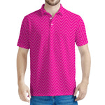 Magenta Pink Zigzag Pattern Print Men's Polo Shirt