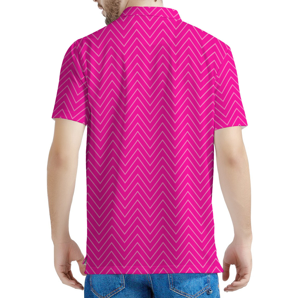 Magenta Pink Zigzag Pattern Print Men's Polo Shirt