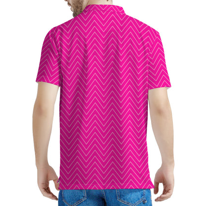 Magenta Pink Zigzag Pattern Print Men's Polo Shirt