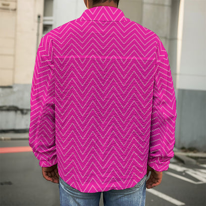 Magenta Pink Zigzag Pattern Print Men's Shirt Jacket