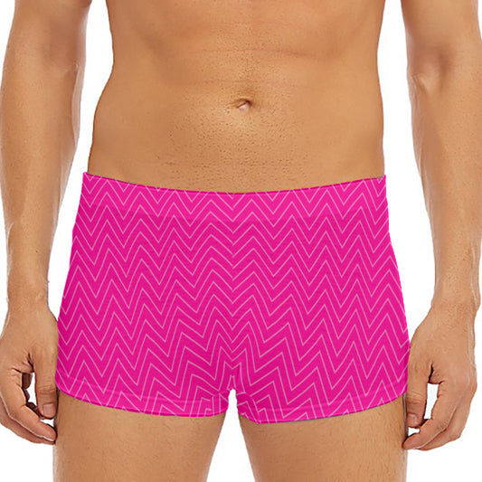 Magenta Pink Zigzag Pattern Print Men's Short Boxer Briefs