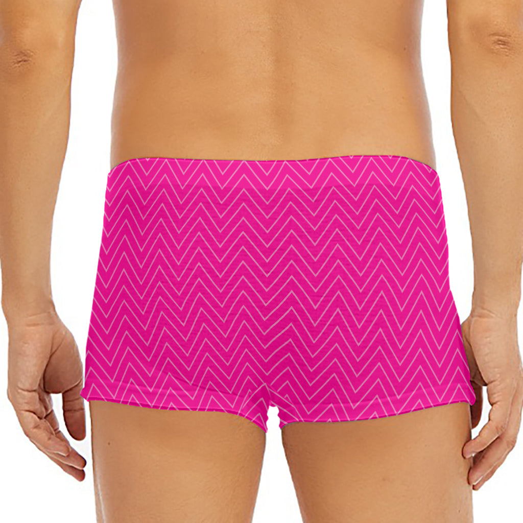 Magenta Pink Zigzag Pattern Print Men's Short Boxer Briefs