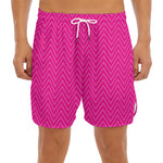 Magenta Pink Zigzag Pattern Print Men's Split Running Shorts