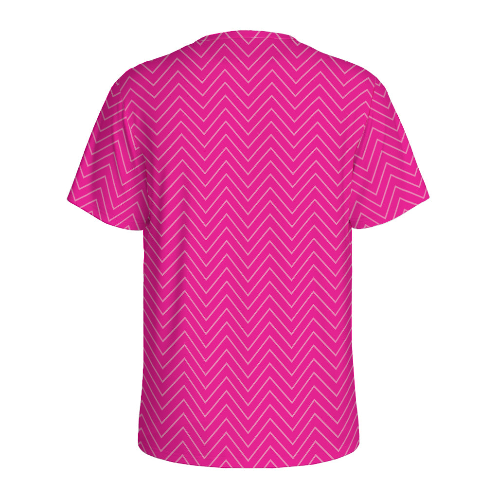 Magenta Pink Zigzag Pattern Print Men's Sports T-Shirt