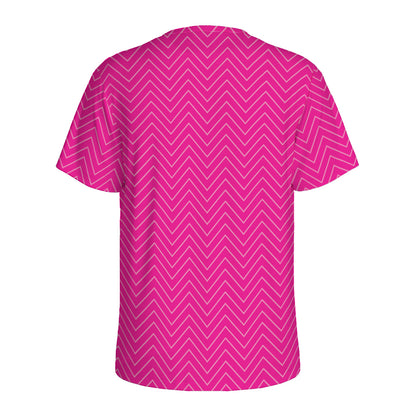 Magenta Pink Zigzag Pattern Print Men's Sports T-Shirt