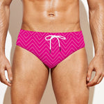 Magenta Pink Zigzag Pattern Print Men's Swim Briefs