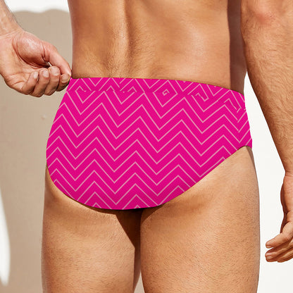 Magenta Pink Zigzag Pattern Print Men's Swim Briefs