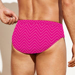 Magenta Pink Zigzag Pattern Print Men's Swim Briefs