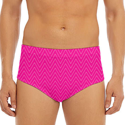 Magenta Pink Zigzag Pattern Print Men's Triangle Swim Briefs