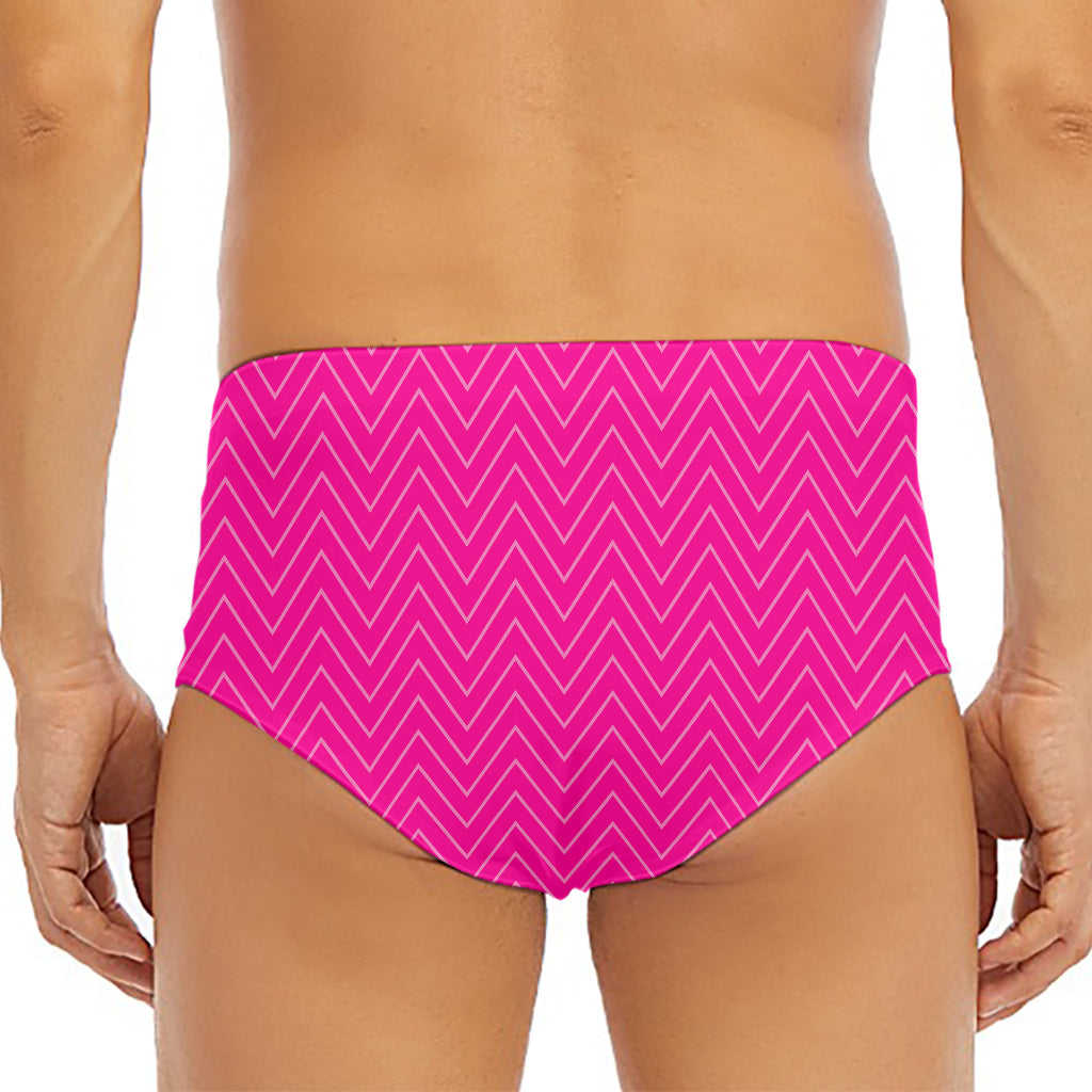 Magenta Pink Zigzag Pattern Print Men's Triangle Swim Briefs