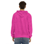Magenta Pink Zigzag Pattern Print Men's Velvet Pullover Hoodie