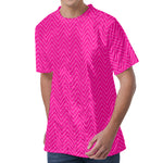 Magenta Pink Zigzag Pattern Print Men's Velvet T-Shirt