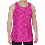 Magenta Pink Zigzag Pattern Print Men's Velvet Tank Top