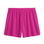 Magenta Pink Zigzag Pattern Print Mesh Shorts