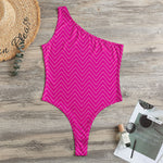 Magenta Pink Zigzag Pattern Print One Shoulder Bodysuit