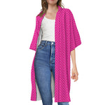 Magenta Pink Zigzag Pattern Print Open Front Beach Cover Up