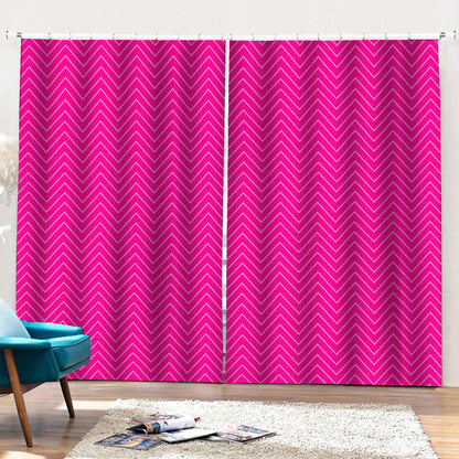 Magenta Pink Zigzag Pattern Print Pencil Pleat Curtains