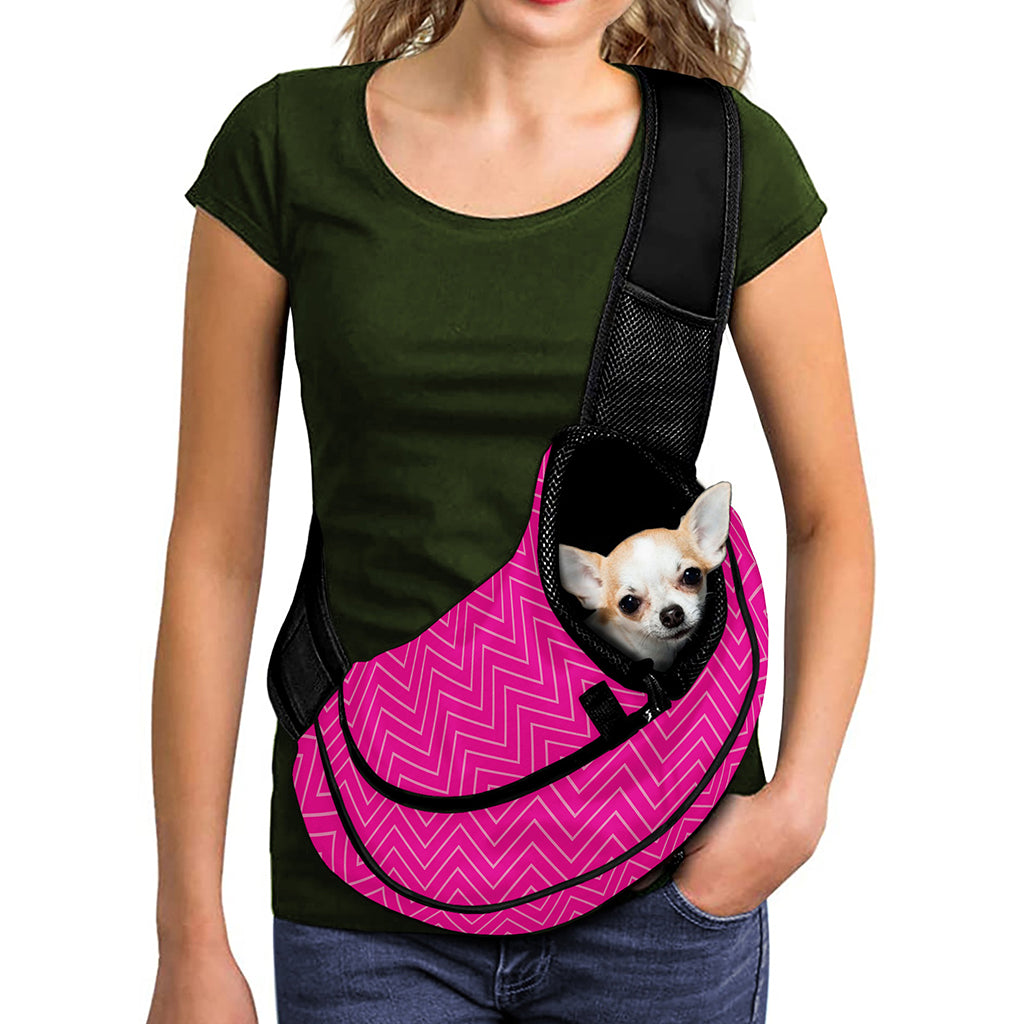 Magenta Pink Zigzag Pattern Print Pet Sling Carrier