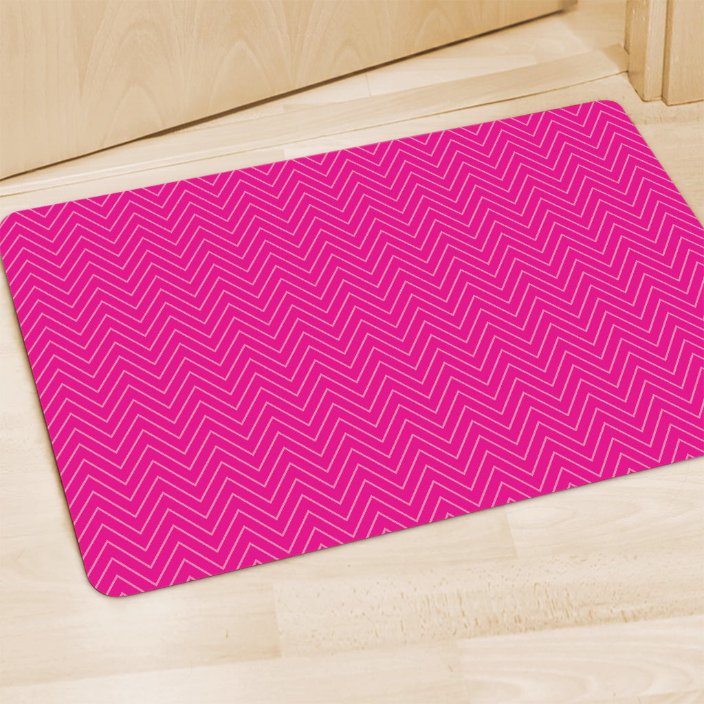 Magenta Pink Zigzag Pattern Print Polyester Doormat