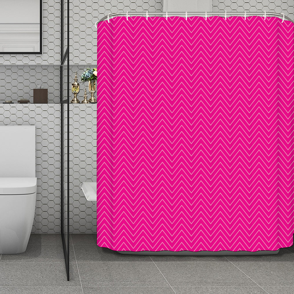 Magenta Pink Zigzag Pattern Print Polyester Shower Curtain