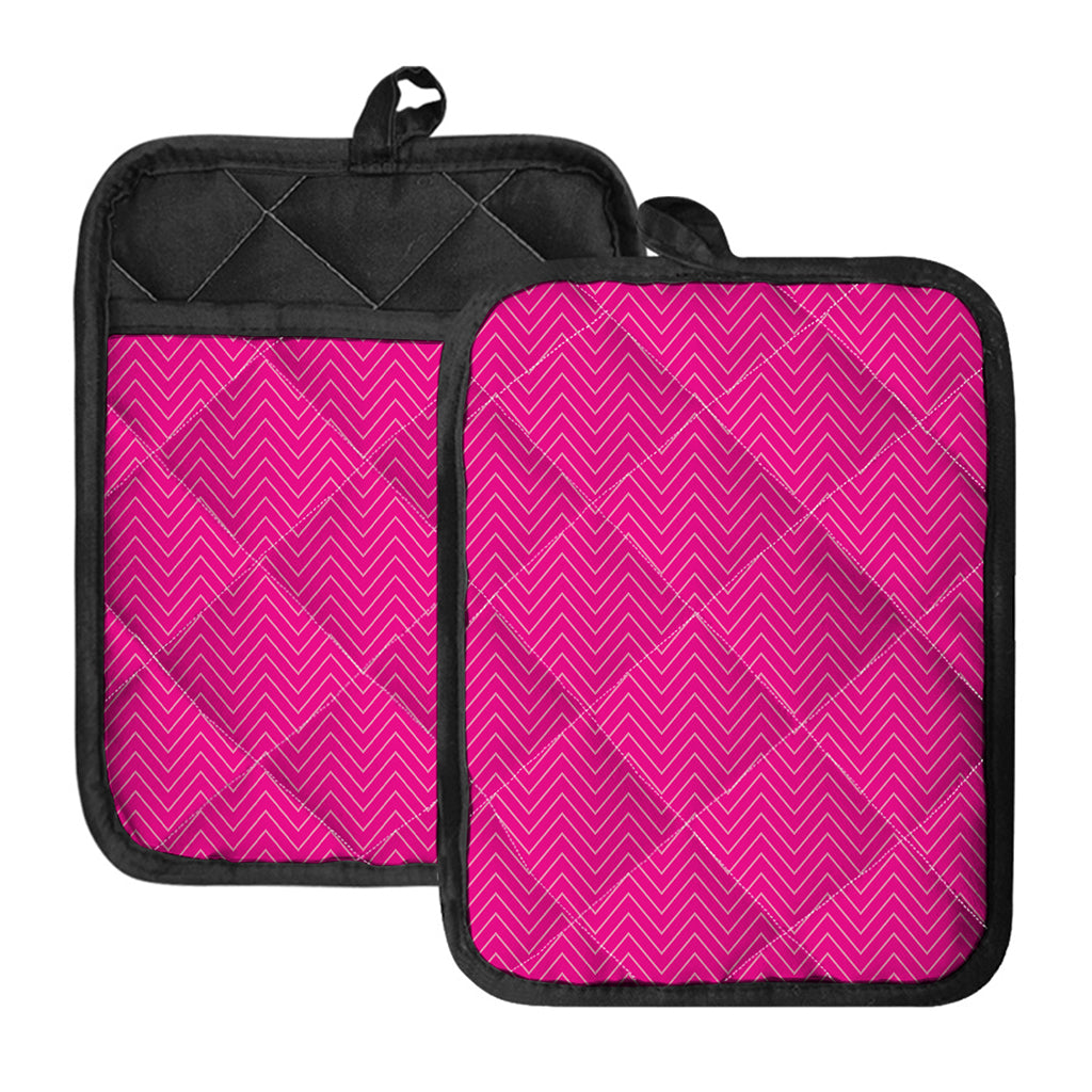Magenta Pink Zigzag Pattern Print Pot Holders With Pocket