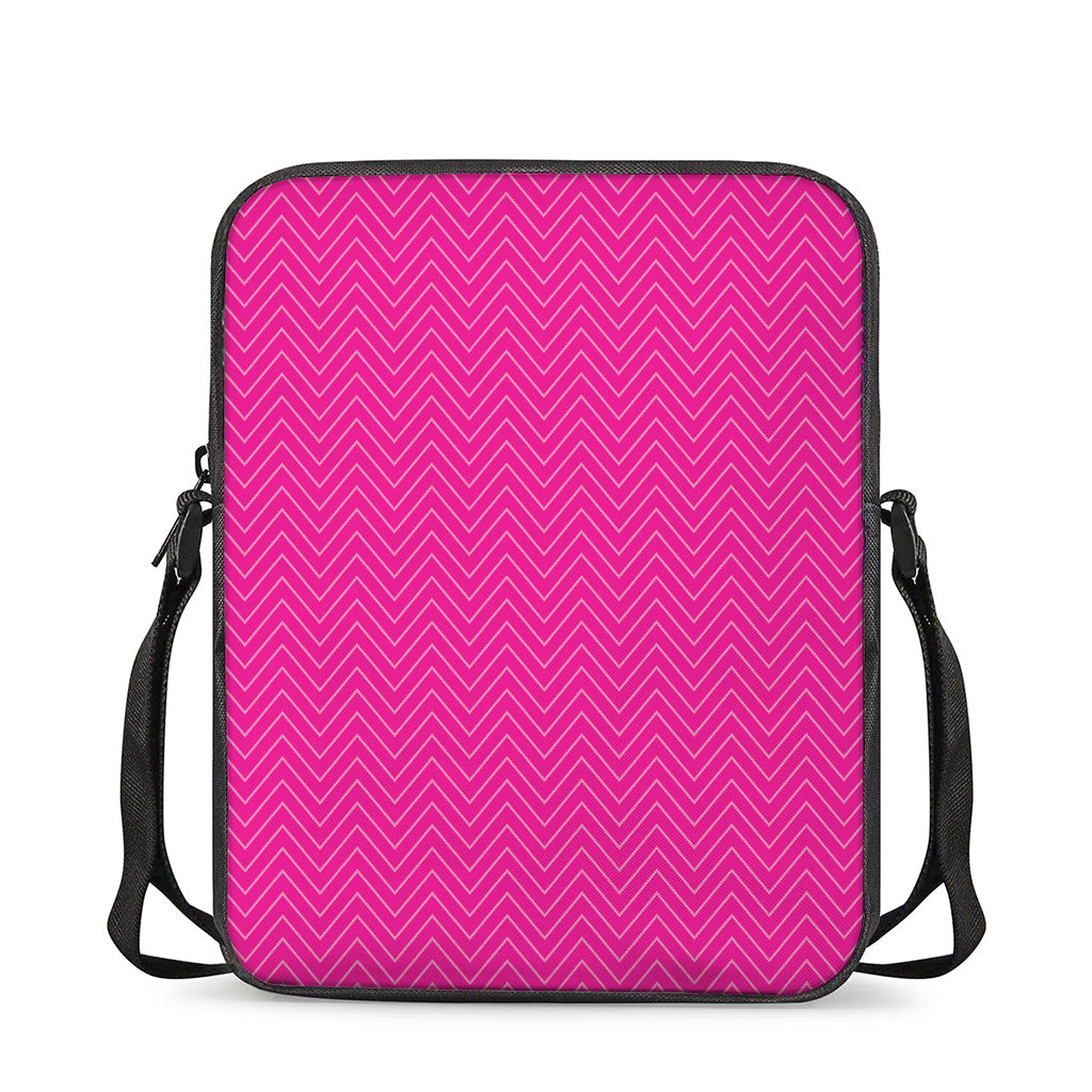 Magenta Pink Zigzag Pattern Print Rectangular Crossbody Bag