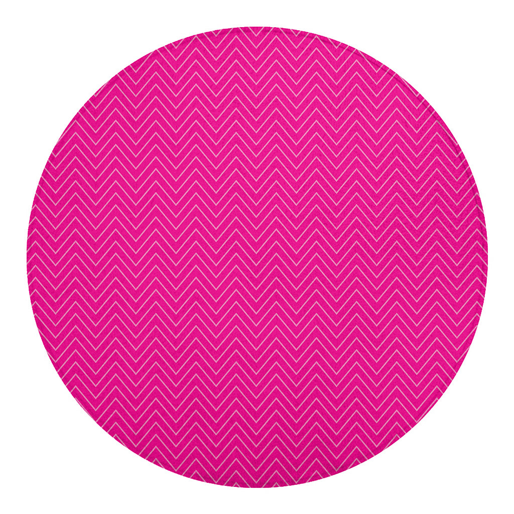 Magenta Pink Zigzag Pattern Print Round Blanket