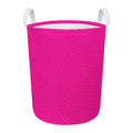 Magenta Pink Zigzag Pattern Print Round Laundry Basket