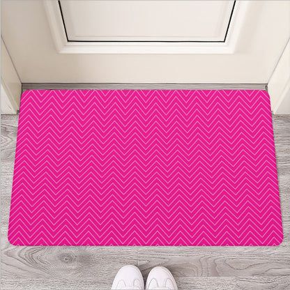 Magenta Pink Zigzag Pattern Print Rubber Doormat