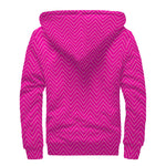 Magenta Pink Zigzag Pattern Print Sherpa Lined Zip Up Hoodie