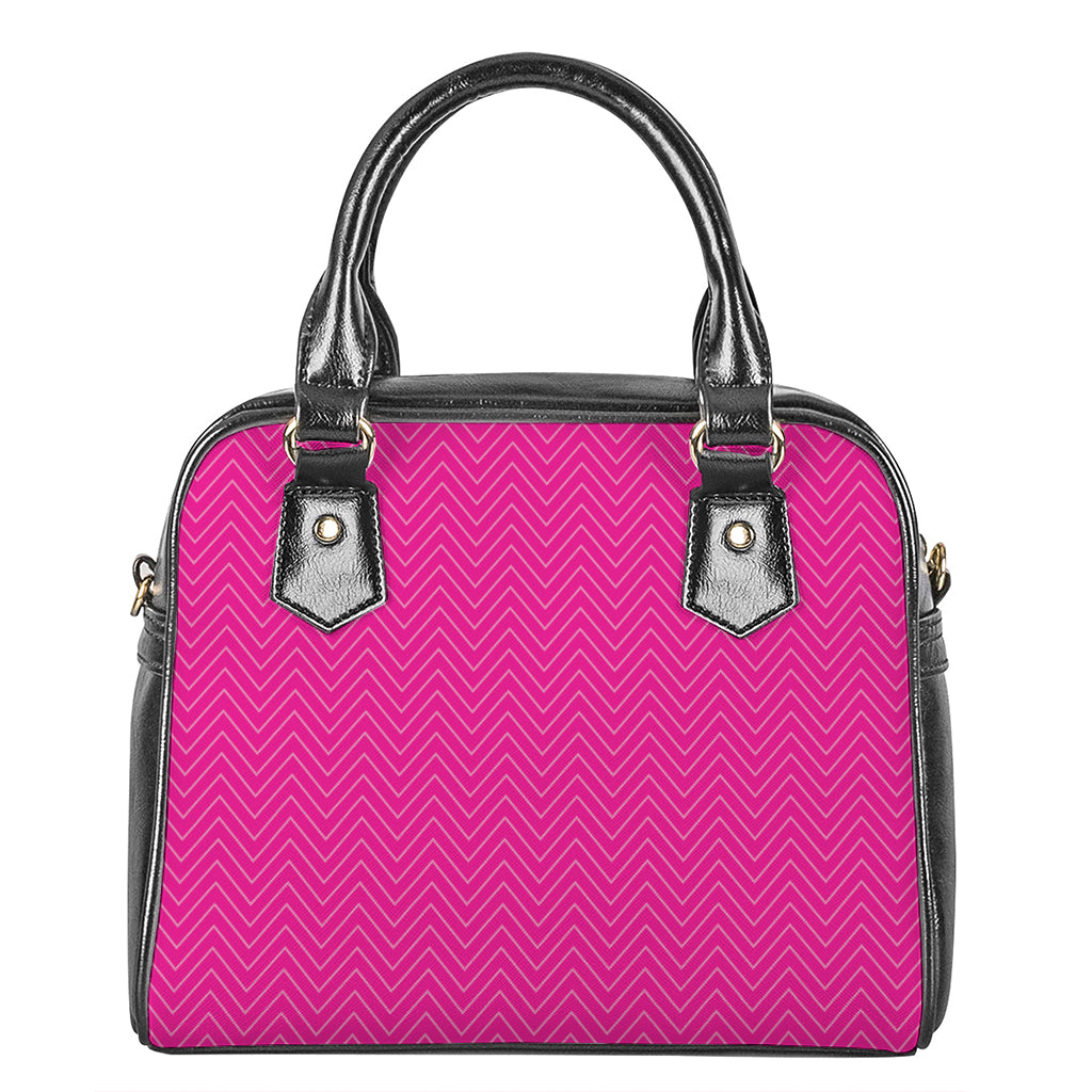 Magenta Pink Zigzag Pattern Print Shoulder Handbag