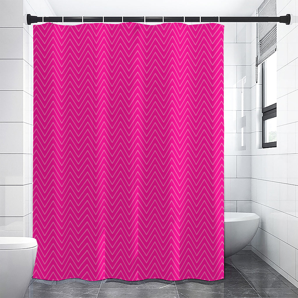Magenta Pink Zigzag Pattern Print Shower Curtain