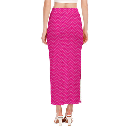 Magenta Pink Zigzag Pattern Print Side Slit Maxi Skirt