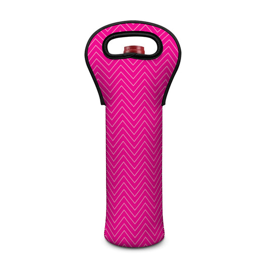 Magenta Pink Zigzag Pattern Print Single Neoprene Wine Tote